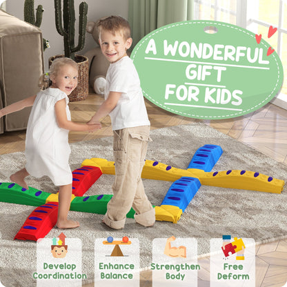 AIYAPLAY 12-Piece Kids Balance Beam Stepping Stones, with Non-Slip Foot Pads, Multicoloured