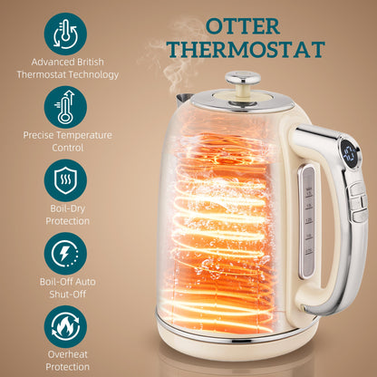 HOMCOM Polished Retro 40-100Â°C Kettle and Toaster Set - Cream