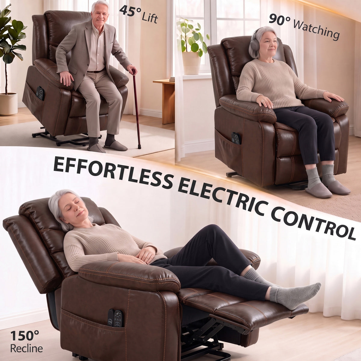 HOMCOM Riser Recliner Chair with Massage and Heat, PU Leather Power Electric Lift Armchair for Elderly, Brown
