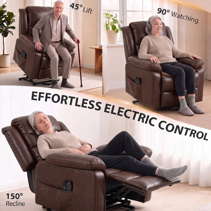 HOMCOM Riser Recliner Chair with Massage and Heat, PU Leather Power Electric Lift Armchair for Elderly, Brown