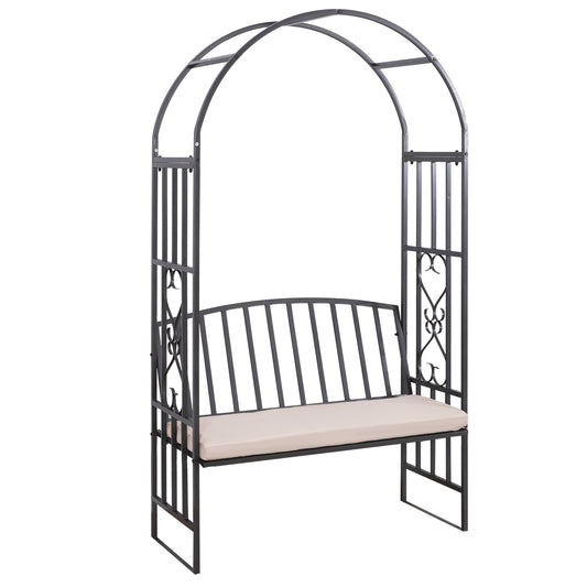 Outsunny Metal Frame Bench W/Arch, 114Lx60Wx206H cm-Grey