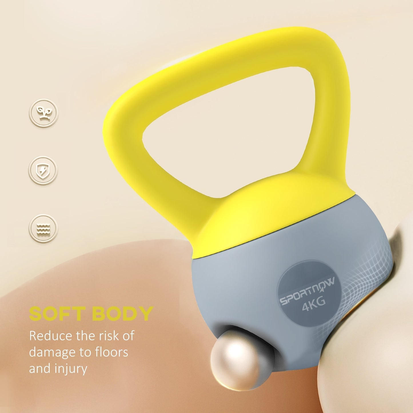 SPORTNOW 4KG Soft Kettlebell, Kettle Bell with Non-Slip Handle for Home Gym, Weight Lifting, Strength Training, Yellow/Grey