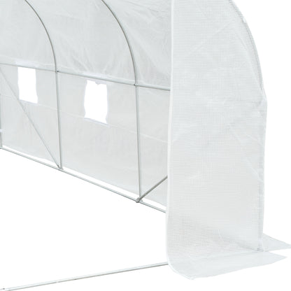 Outsunny Walk-In Polytunnel Greenhouse Warm House Garden Tunnel Shelter Plant Shed with Door and Windows, ocynkowana rama stalowa, 4,5 x 3 x 2 m, biały