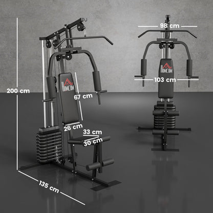 HOMCOM Multifunction Home Gym Machine, with 45kg Weight Stacks, for Strength Training