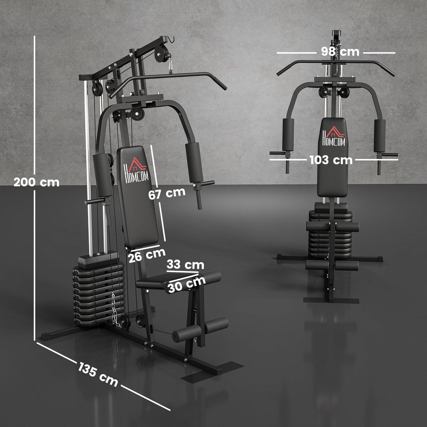 HOMCOM Multifunction Home Gym Machine, with 45kg Weight Stacks, for Strength Training
