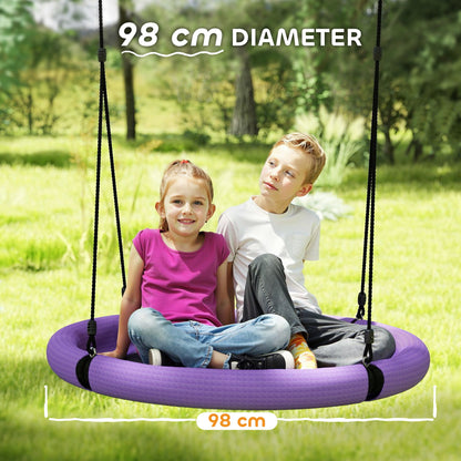 AIYAPLAY 100cm Diameter Nest Seat for Kids with Height Adjustable Hanging Ropes for Outdoor, Playground, Garden, Purple