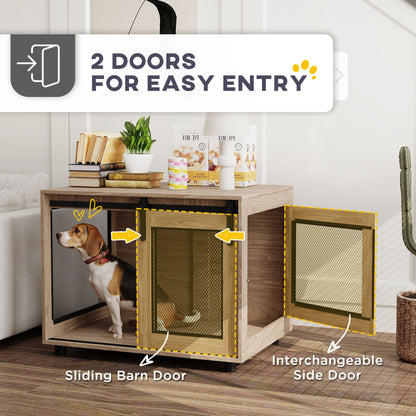 PawHut Dog Crate Furniture with Sliding Door for Medium Dogs, Brown
