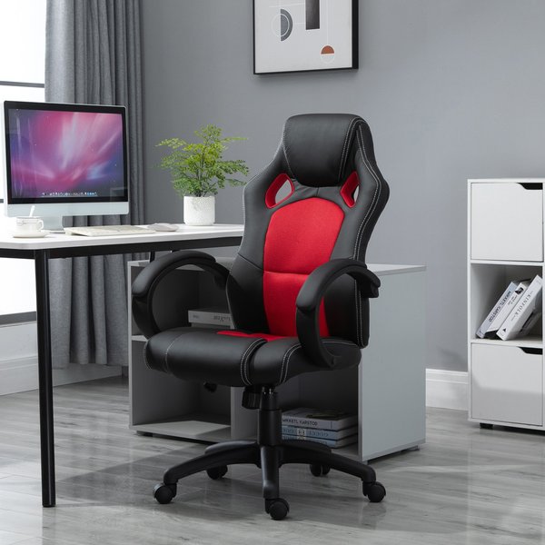 Racing Chair Gaming Sports Swivel PU Leather Office PC Height Adjustable-Black/Red