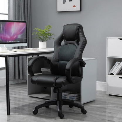 Racing Chair Gaming Sports Swivel PU Leather Office PC Height Adjustable- Black