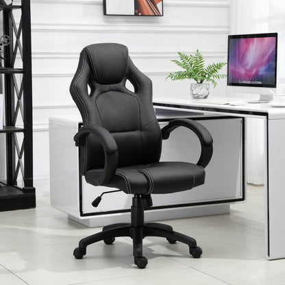 Racing Chair Gaming Sports Swivel PU Leather Office PC Height Adjustable- Black