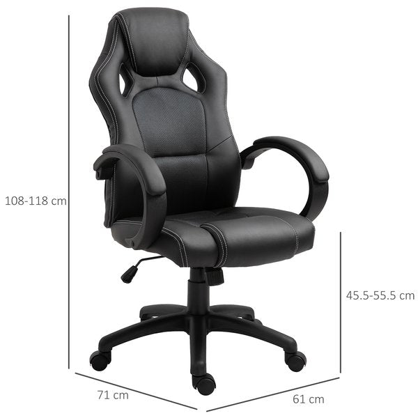 Racing Chair Gaming Sports Swivel PU Leather Office PC Height Adjustable- Black