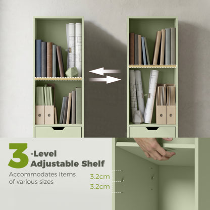 HOMCOM 6-Tier Bookcase, Tall Narrow Bookshelf with Drawer and Door - Green