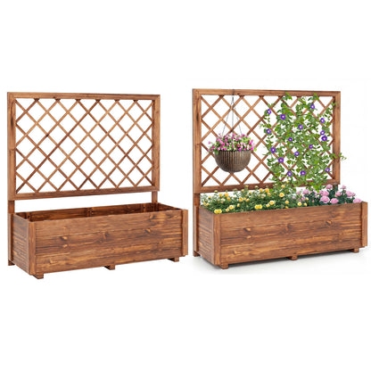 Raised Garden Bed with Lattice Trellis Wooden Elevated Planter-Orange