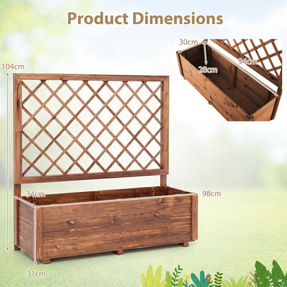 Raised Garden Bed with Lattice Trellis Wooden Elevated Planter-Orange