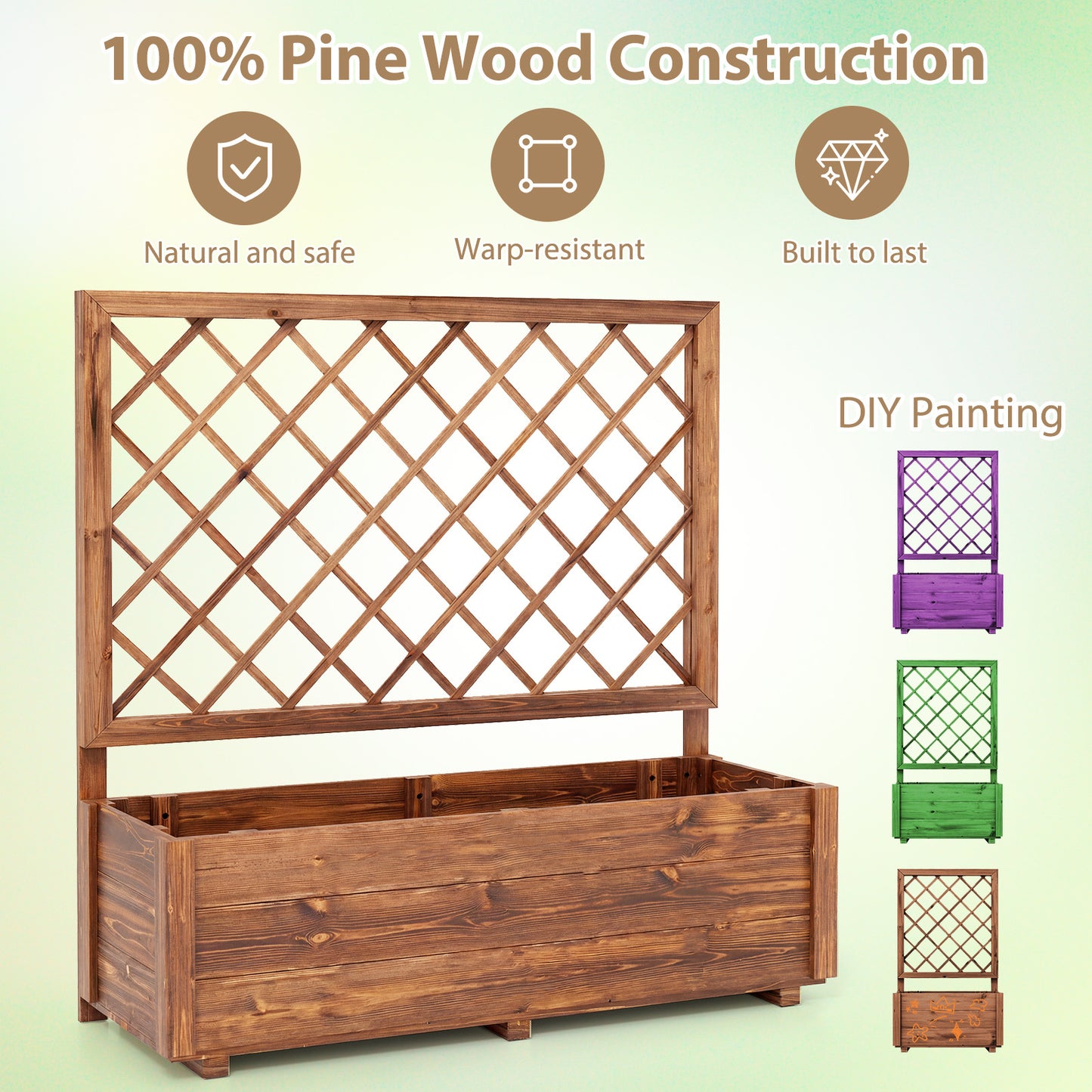 Raised Garden Bed with Lattice Trellis Wooden Elevated Planter-Orange
