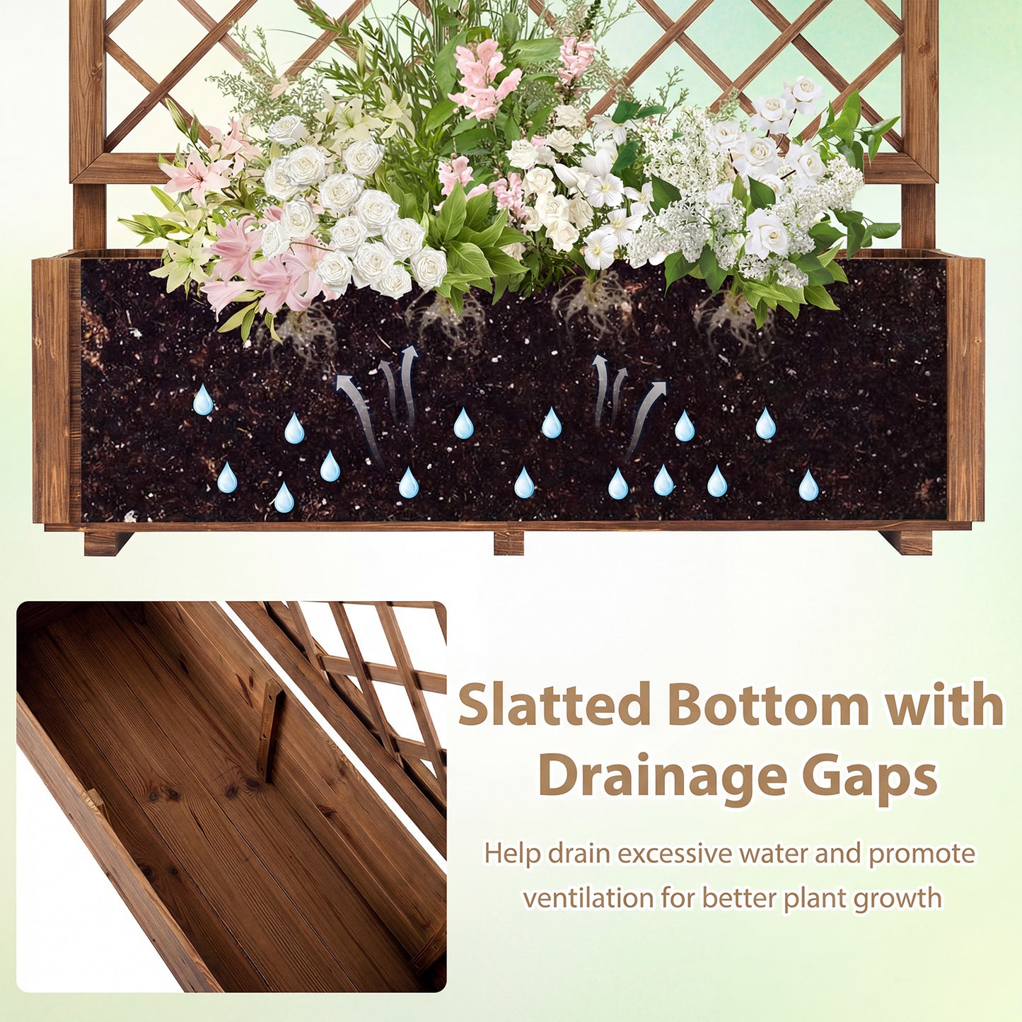 Raised Garden Bed with Lattice Trellis Wooden Elevated Planter-Orange