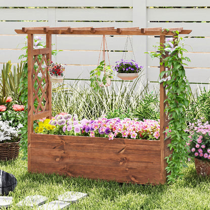 Raised Garden Bed with Lattice Trellises Hanging Roof Drainage-Ornge-L