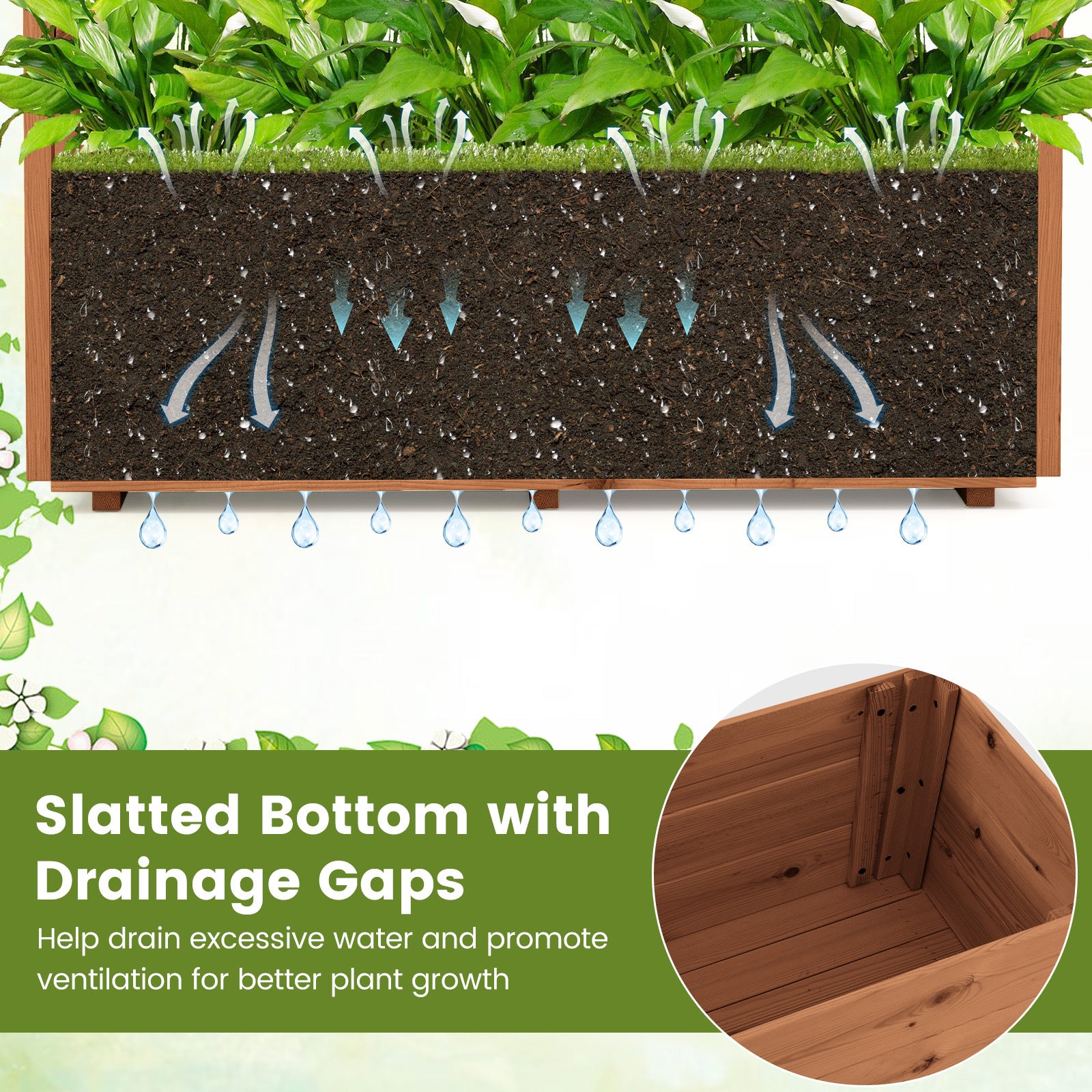 Raised Garden Bed with Lattice Trellises Hanging Roof Drainage-Ornge-L