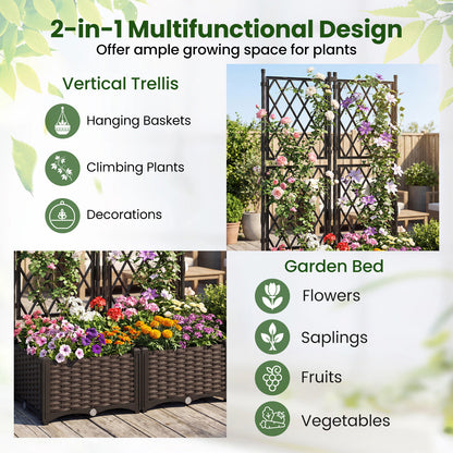 Raised Garden Bed with Trellis Self-Watering Elevated Planter Box with Drain Holes-1 Piece