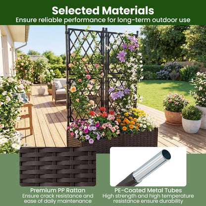Raised Garden Bed with Trellis Self-Watering Elevated Planter Box with Drain Holes-Set of 2