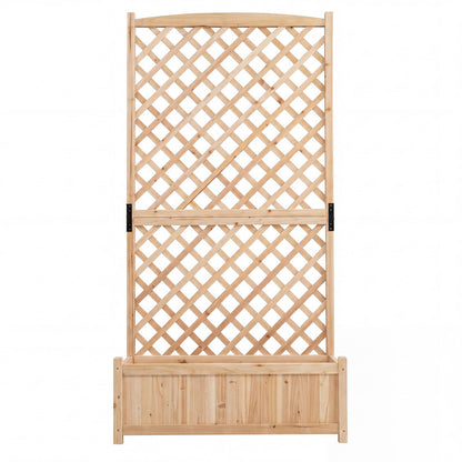 Raised Garden Bed with Trellis Wood Planter Box with Diamond Lattice Trellis-Natural