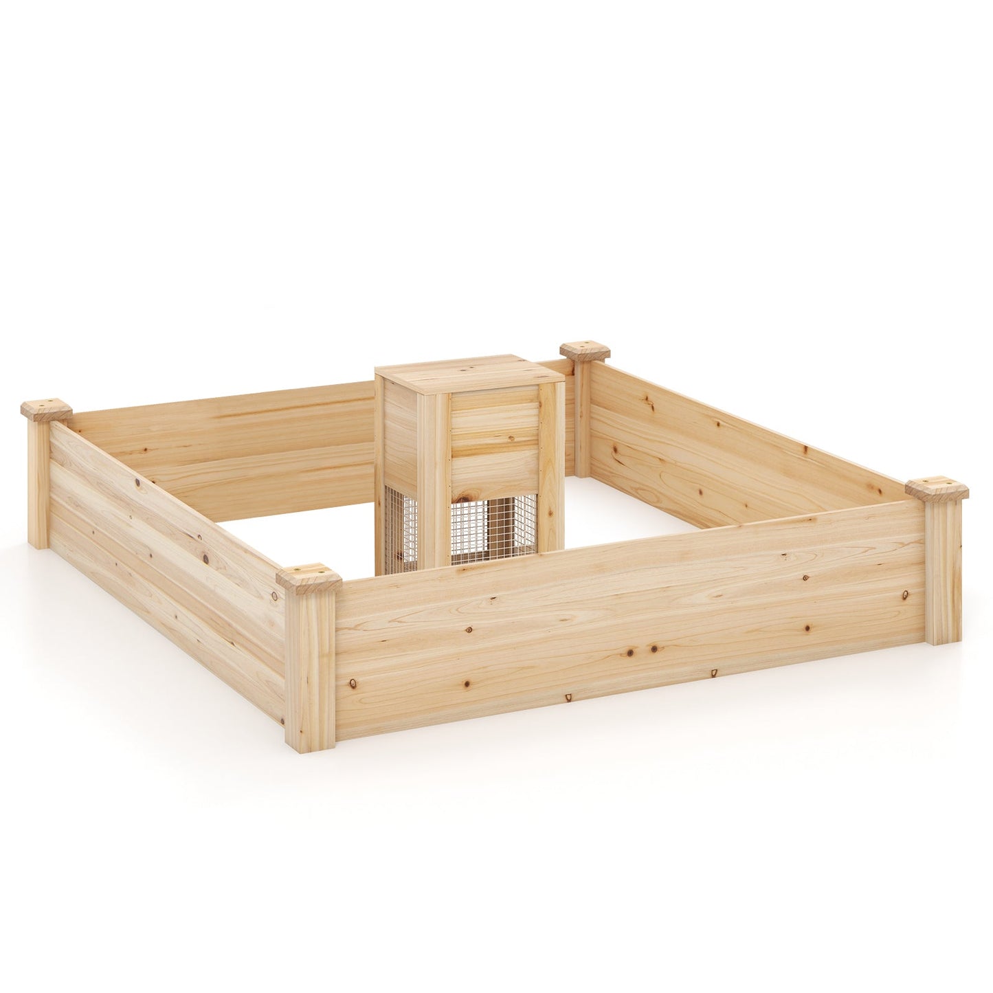 Wood Planter Box Kit with Compost Bin and Open-ended Bottom-Natural