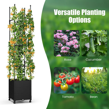 219 cm Raised Garden Bed with Trellis and Wheels for Climbing Plants-Black