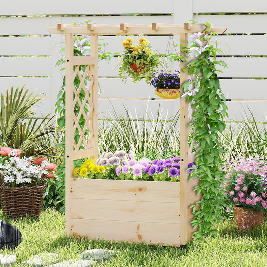 Raised Garden Bed with Lattice Trellises Hanging Roof Drainage-S