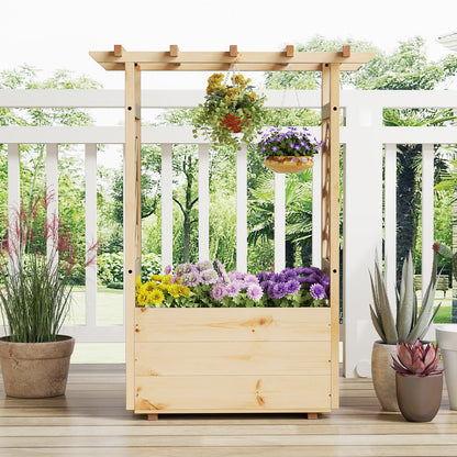 Raised Garden Bed with Lattice Trellises Hanging Roof Drainage-S