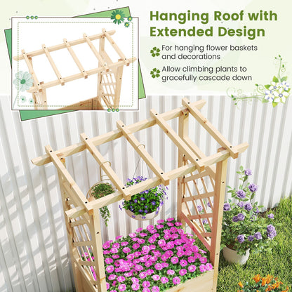 Raised Garden Bed with Lattice Trellises Hanging Roof Drainage-S