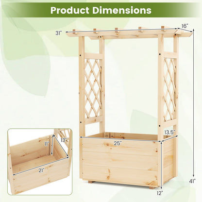 Raised Garden Bed with Lattice Trellises Hanging Roof Drainage-S