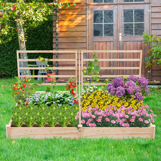 Raised Garden Bed with 3 Trellis and 2 Planter Boxes-Natural