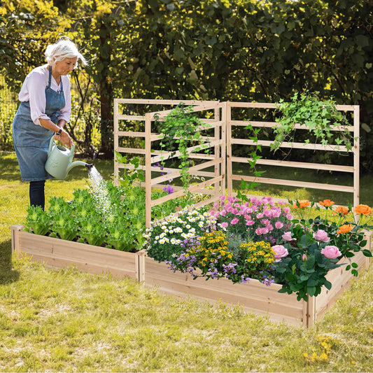 Raised Garden Bed with 3 Trellis and 2 Planter Boxes-Natural