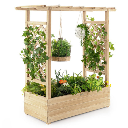 Raised Garden Bed with Arch Trellis-Natural