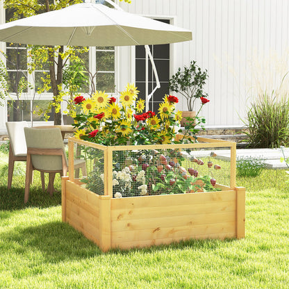 Raised Garden Bed with Critter Guard Fence and Grow Grid