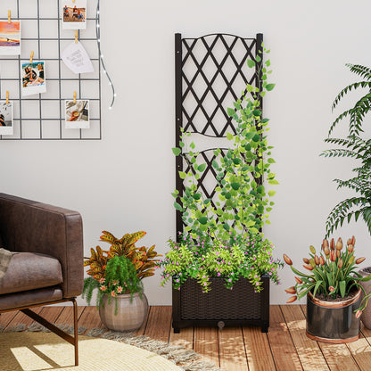 Raised Garden Bed with Trellis and Self-Watering System-Brown