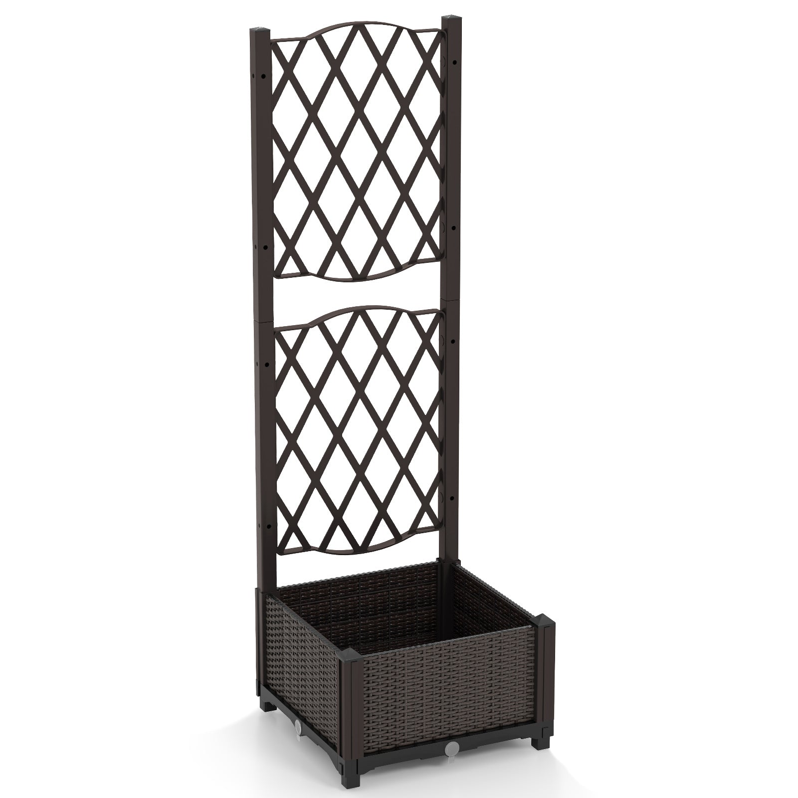 Raised Garden Bed with Trellis and Self-Watering System-Brown