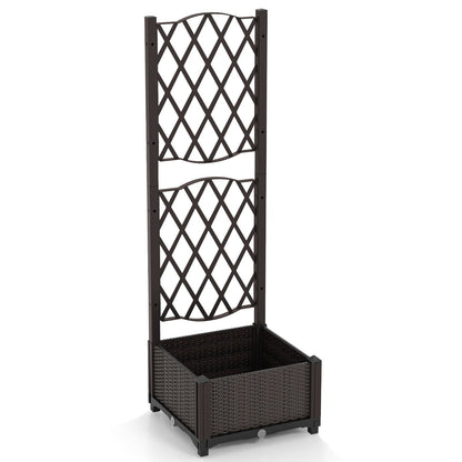 Raised Garden Bed with Trellis and Self-Watering System-Brown