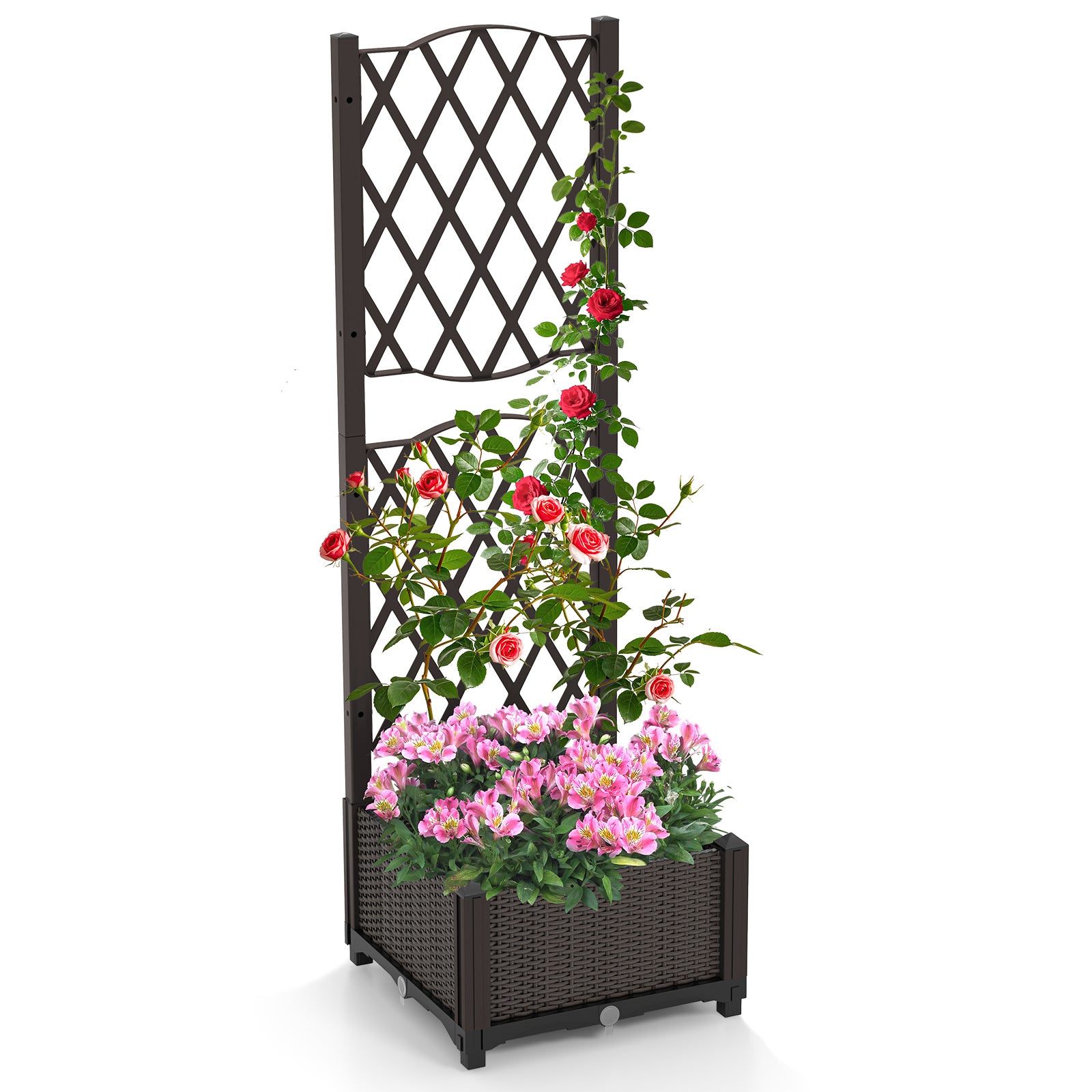 Raised Garden Bed with Trellis and Self-Watering System-Brown