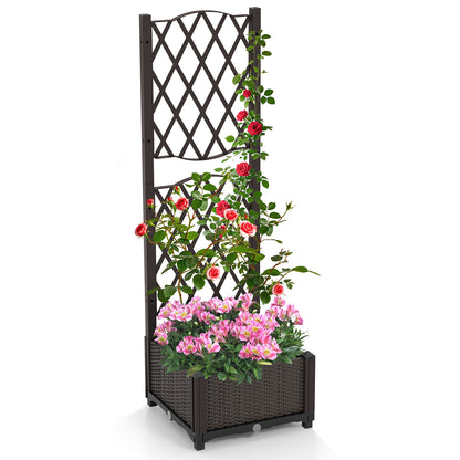 Raised Garden Bed with Trellis and Self-Watering System-Brown