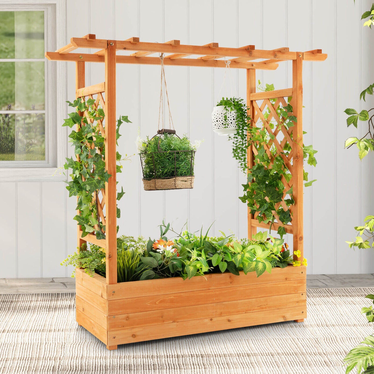 Raised Garden Bed with Top & Side Trellis for Garden