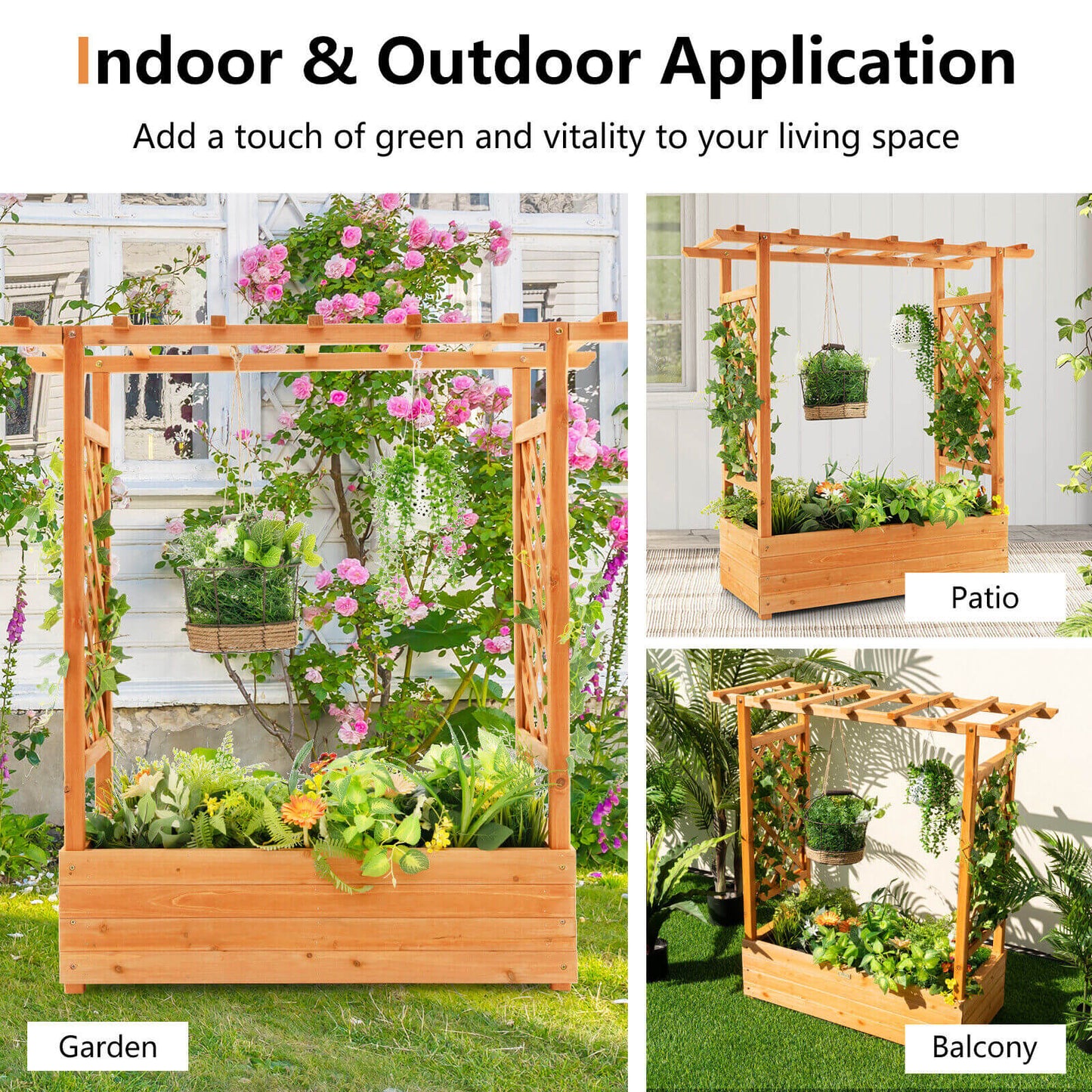 Raised Garden Bed with Top & Side Trellis for Garden