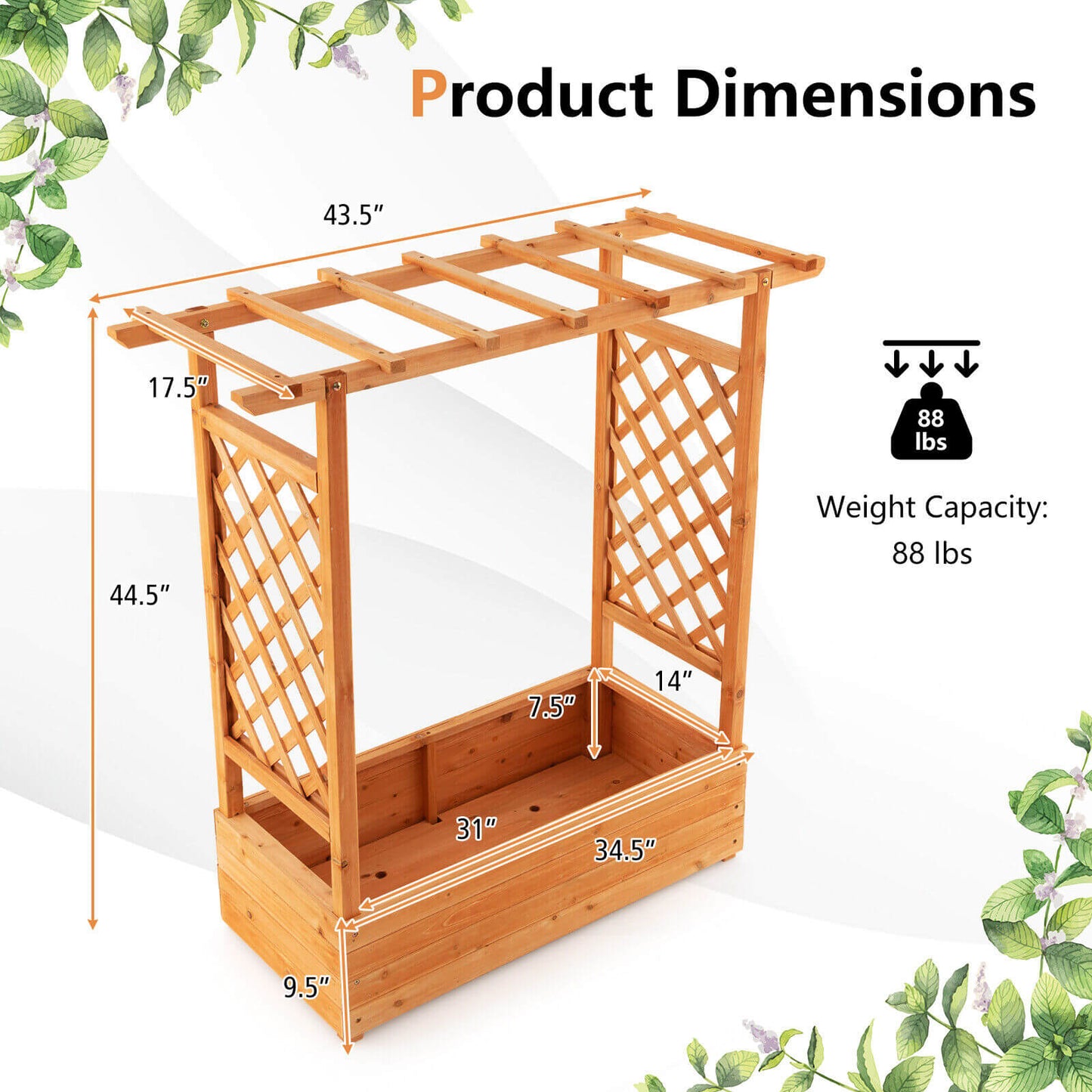 Raised Garden Bed with Top & Side Trellis for Garden