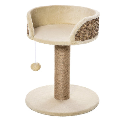 PawHut Cat Scratching Post Cat Tree Activity Center Kitten House Furniture with Scratching Posts Dangling Ball Perch Beige