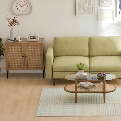 Rattan Sideboard Buffet Cabinet and 2-Tier PE Rattan Round Side End Table