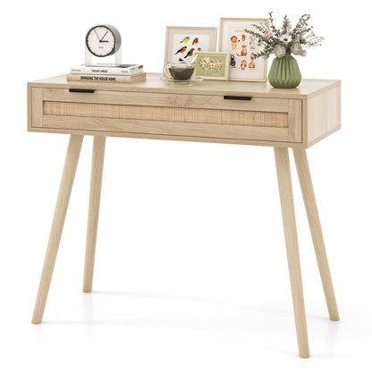 Rattan Console Table with Pull-out Drawer-Natural