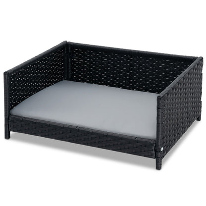 Handwoven Wicker Pet Bed Sofa Couch with Metal Frame and Cushion-Grey