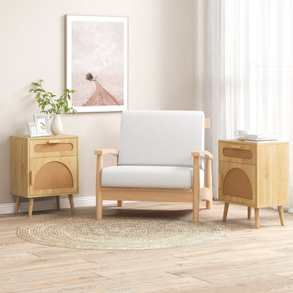 Rattan Nightstand Boho Bedside Table with Rattan-decorated Door-Natural