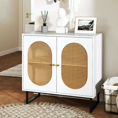 Buffet Cabinet Rattan Storage Cabinet Boho Sideboard-White