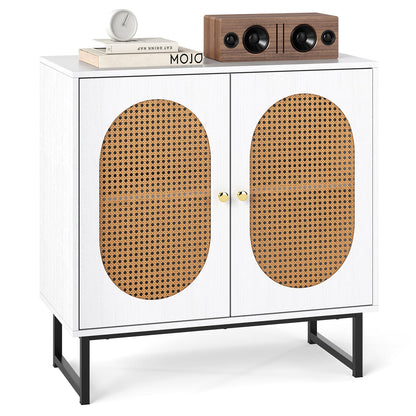 Buffet Cabinet Rattan Storage Cabinet Boho Sideboard-White